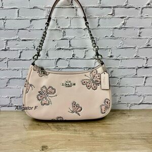Coach Teri Shoulder Bag With Butterfly Print Pink silver CCE92 NWT